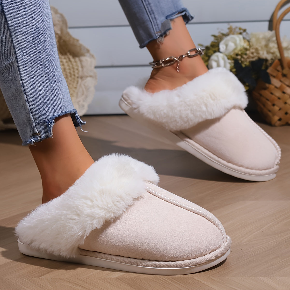 Chaussons cosy d’intérieur en peluche épaisse