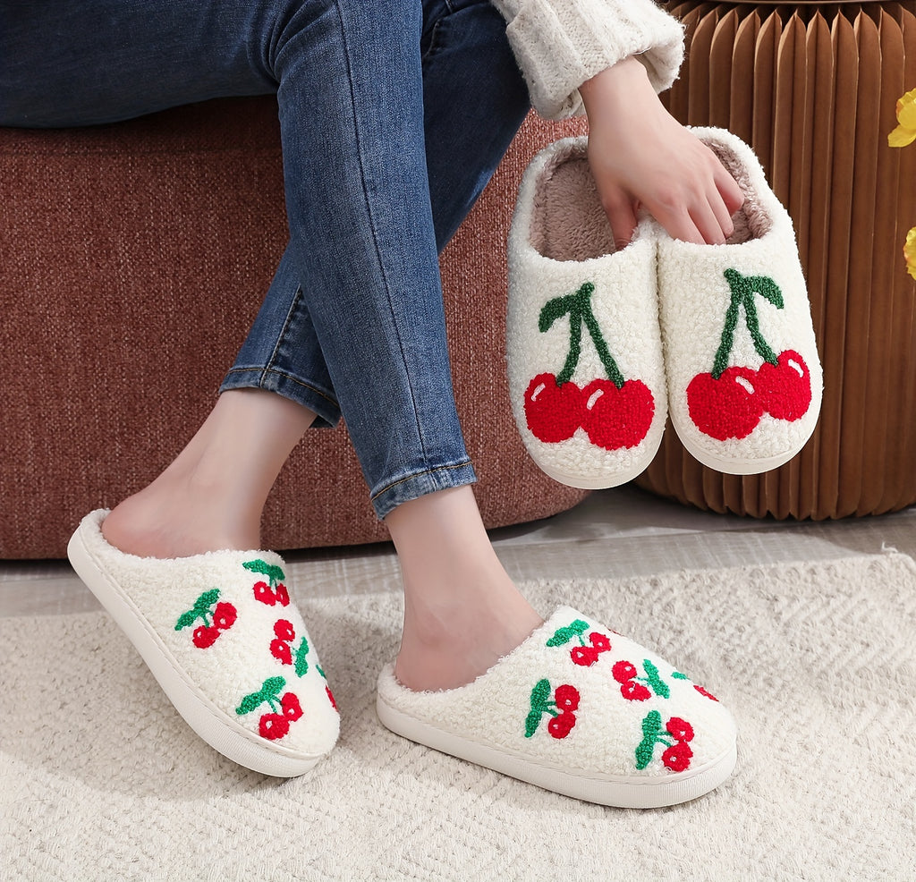 Pantoufles Cerise Femme – Chaussons en peluche fruit mignon
