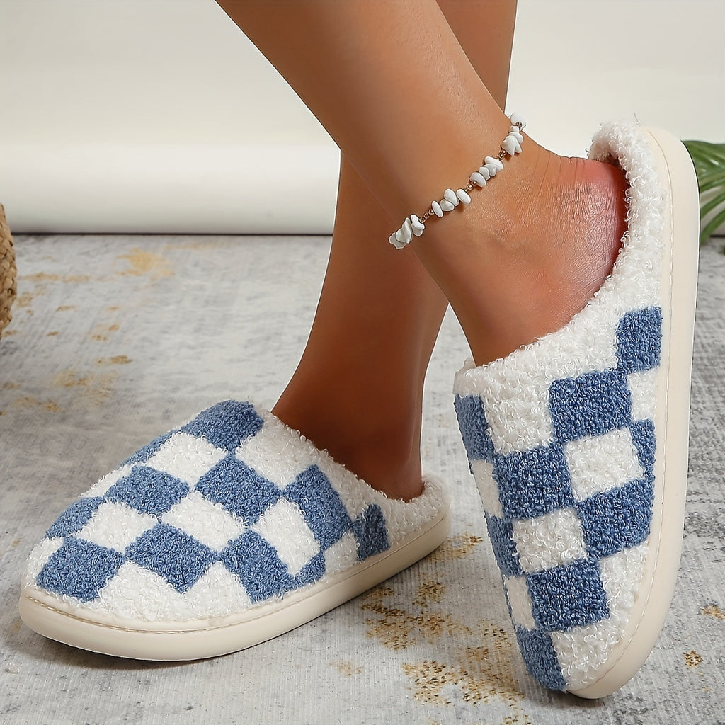 Pantoufles Damier bleu et blanc