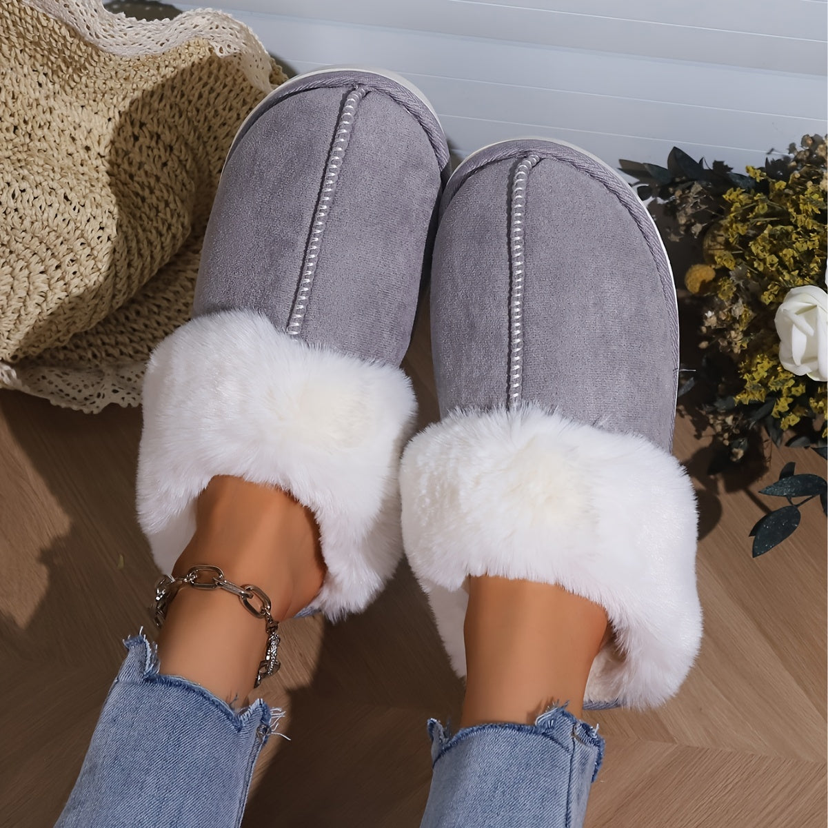 Chaussons femme doux peluche