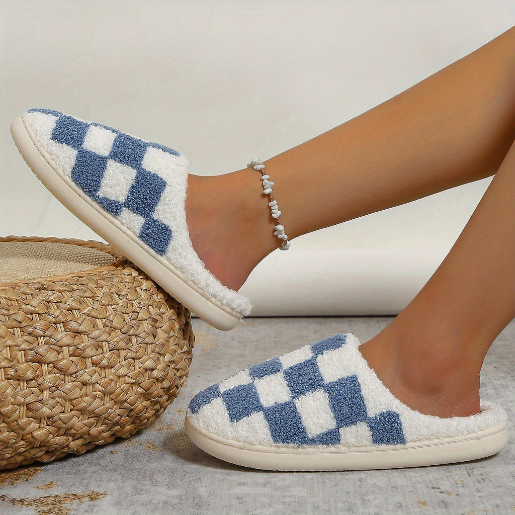 Pantoufles Damier bleu et blanc