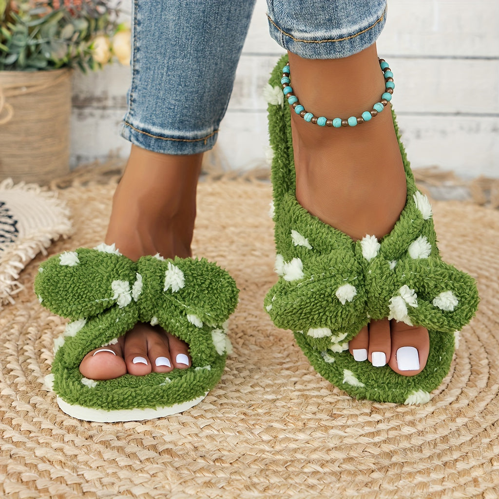 Pantoufles avec nœud à pois vert et blanc